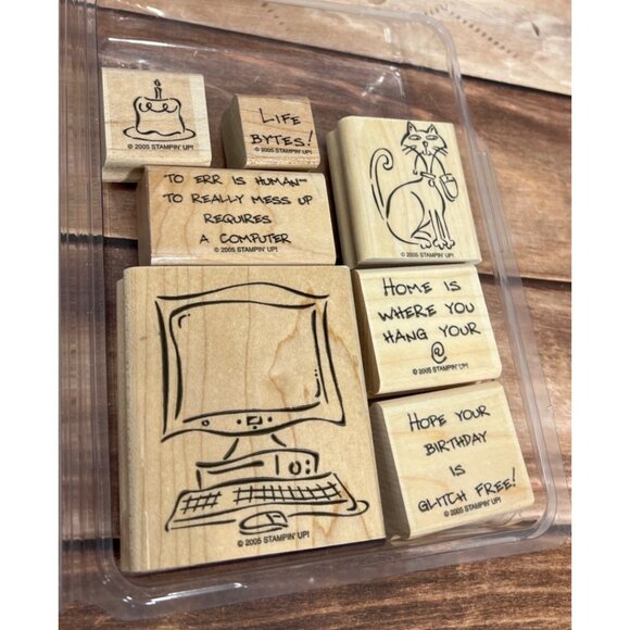 Stampin Up! Computer Quips Wood Mounted Rubber Stamp Set Of 7 105256 cat & mouse - Picture 4 of 5